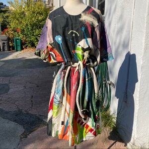 United Bamboo Abstract Print Rope Tie Dress